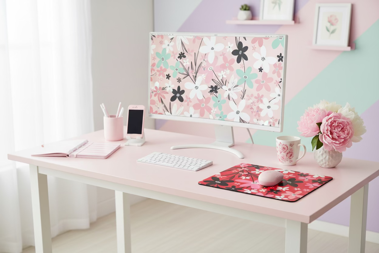 Red Pink and Black Daisies Mousepad