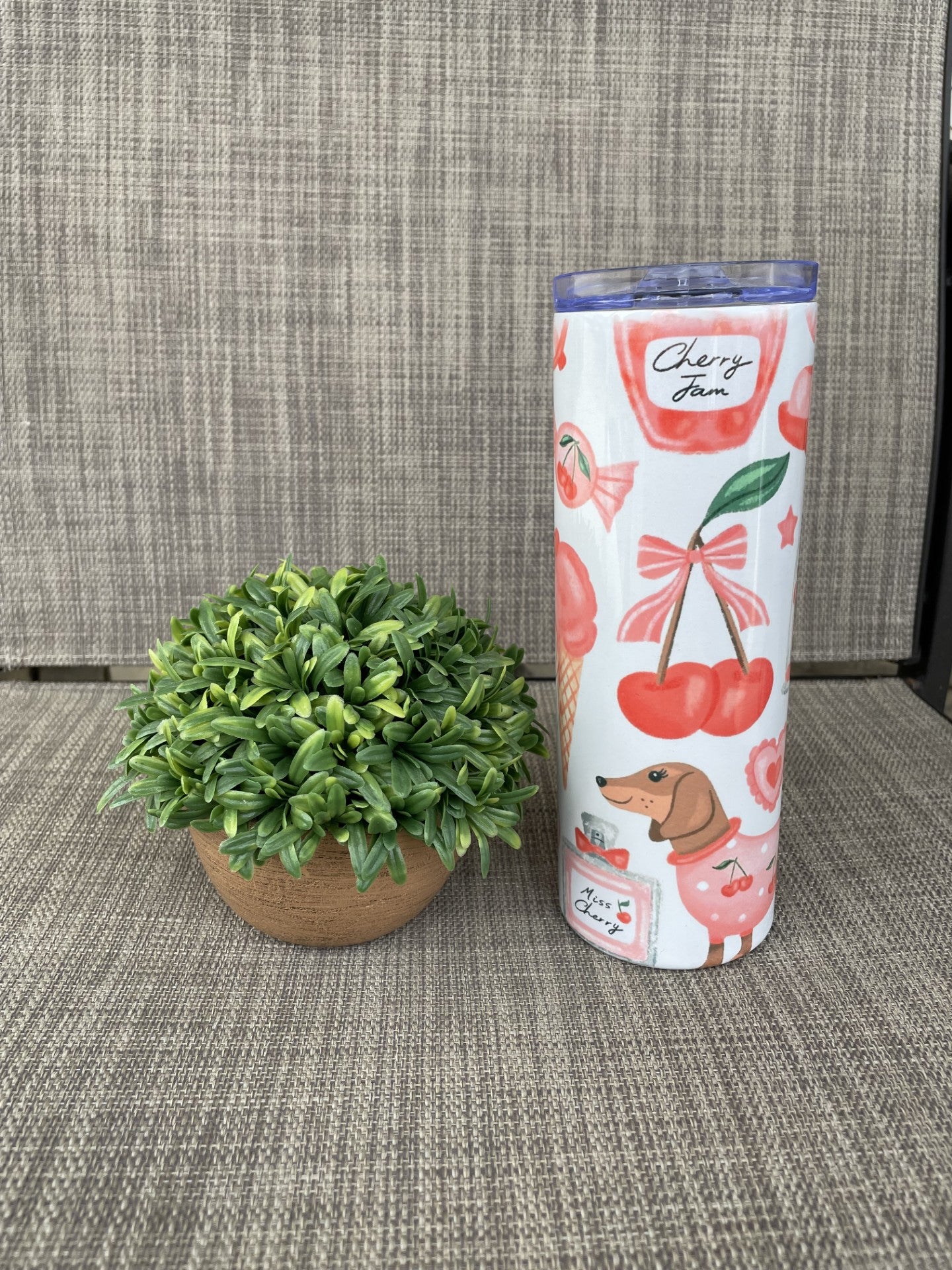 Pink Dachshund Cherry 20 OZ Tumbler cancer awareness