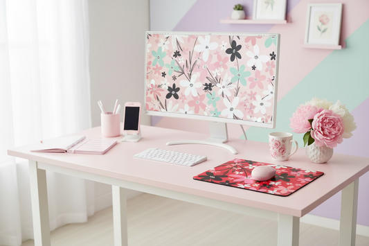 Red Pink and Black Daisies Mousepad