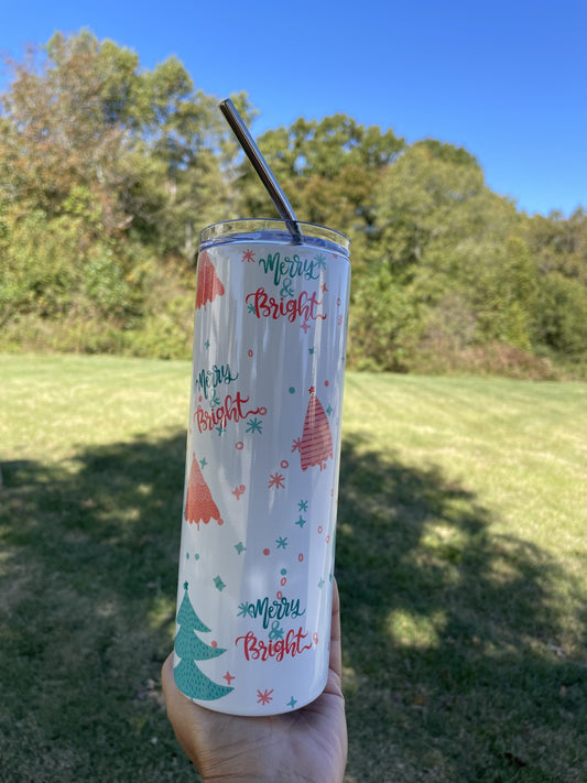 Merry & Bright 20 Oz  Christmas Tumbler
